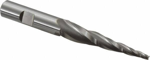 OSG - 5° Taper Angle per Side, 1/8" Small End Diam, 2-1/2" LOC, Cobalt 3 Flute Tapered Square End Mill - 4-1/2" OAL, 1/2" Shank Diam, Spiral Flute, 25° Helix - All Tool & Supply