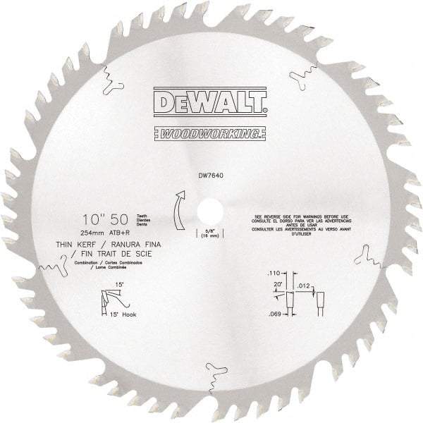 DeWALT - 10" Diam, 5/8" Arbor Hole Diam, 50 Tooth Wet & Dry Cut Saw Blade - Tungsten Carbide-Tipped, Standard Round Arbor - All Tool & Supply