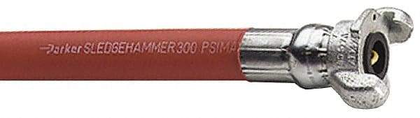 Parker - 3/4" ID x 1-5/32" OD 50' Long Sledgehammer Hose - Universal Style Coupling Ends, 300 Working psi, -40 to 212°F, Red - All Tool & Supply