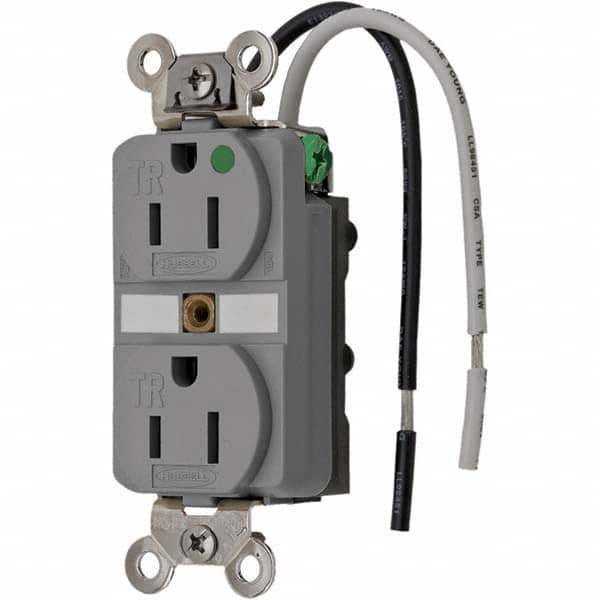 Hubbell Wiring Device-Kellems - 125V 15A NEMA 5-15R Hospital Grade Gray Straight Blade Duplex Receptacle - All Tool & Supply