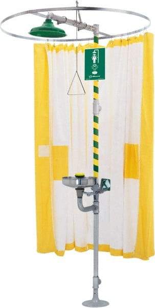 Haws - 78" Long, Tyvek Plumbed Wash Station Shower Curtain - Yellow & White Matting, Compatible with Emergency Showers - All Tool & Supply