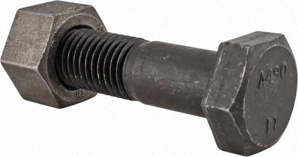 Value Collection - 1-1/8 - 7 Thread, 4" Length Under Head, Steel Hex Head Bolt - Uncoated, UNC Thread, ASTM A490 - All Tool & Supply