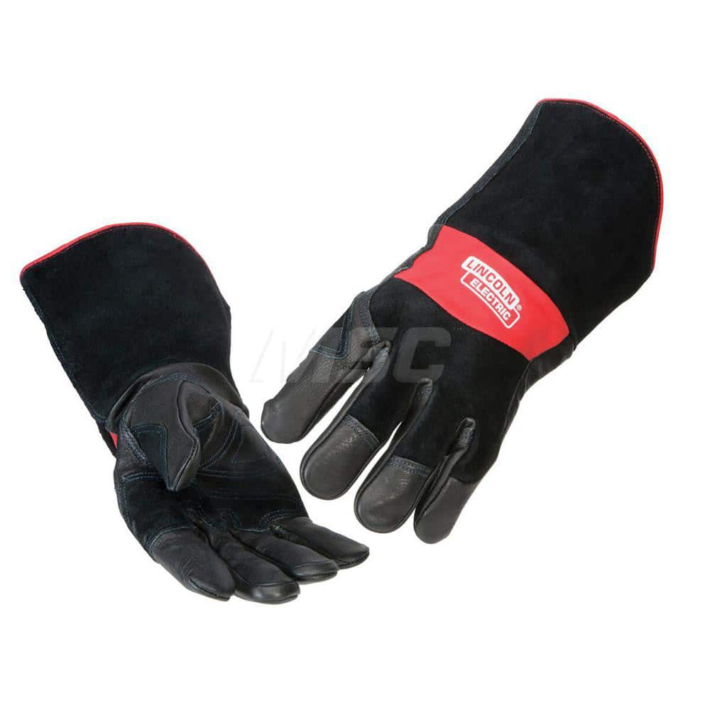 Welding Gloves: Size Large, Uncoated, MIG Welding Application Black & Red, Uncoated Coverage, Textured Grip