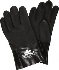 MCR Safety - Size L (9), 10" Long, 28 mil Thick, Supported, PVC Chemical Resistant Gloves - Textured Finish, Jersey Lined, Black - All Tool & Supply