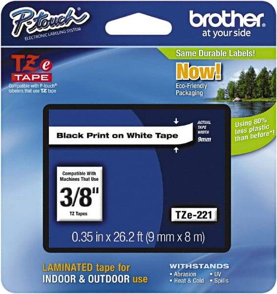 Brother - 3/8" Wide x 314.4" Long, White Plastic/Paper Tape Cassette - For Label Maker - All Tool & Supply