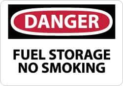 NMC - "Danger - Fuel Storage - No Smoking", 7" Long x 10" Wide, Pressure-Sensitive Vinyl Safety Sign - Rectangle, 0.004" Thick, Use for Accident Prevention - All Tool & Supply