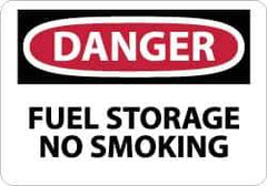 NMC - "Danger - Fuel Storage - No Smoking", 7" Long x 10" Wide, Pressure-Sensitive Vinyl Safety Sign - Rectangle, 0.004" Thick, Use for Accident Prevention - All Tool & Supply