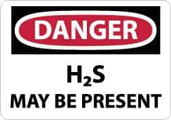 NMC - "Danger - H2s May Be Present", 7" Long x 10" Wide, Pressure-Sensitive Vinyl Safety Sign - Rectangle, 0.004" Thick, Use for Hazardous Materials - All Tool & Supply