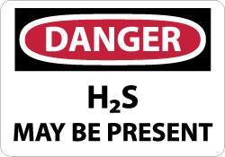 NMC - "Danger - H2s May Be Present", 10" Long x 14" Wide, Pressure-Sensitive Vinyl Safety Sign - Rectangle, 0.004" Thick, Use for Hazardous Materials - All Tool & Supply