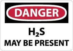 NMC - "Danger - H2s May Be Present", 10" Long x 14" Wide, Pressure-Sensitive Vinyl Safety Sign - Rectangle, 0.004" Thick, Use for Hazardous Materials - All Tool & Supply