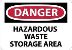 NMC - "Danger - Hazardous Waste Storage Area", 7" Long x 10" Wide, Pressure-Sensitive Vinyl Safety Sign - Rectangle, 0.004" Thick, Use for Security & Admittance - All Tool & Supply