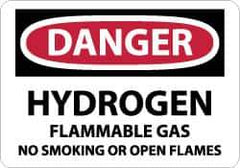 NMC - "Danger - Hydrogen - Flammable Gas - No Smoking or Open Flames", 7" Long x 10" Wide, Pressure-Sensitive Vinyl Safety Sign - Rectangle, 0.004" Thick, Use for Accident Prevention - All Tool & Supply