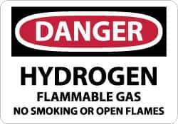 NMC - "Danger - Hydrogen - Flammable Gas - No Smoking or Open Flames", 10" Long x 14" Wide, Aluminum Safety Sign - Rectangle, 0.04" Thick, Use for Accident Prevention - All Tool & Supply