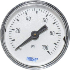 Wika - 1-1/2" Dial, 1/8 Thread, 0-100 Scale Range, Pressure Gauge - Center Back Connection Mount, Accurate to 3-2-3% of Scale - All Tool & Supply