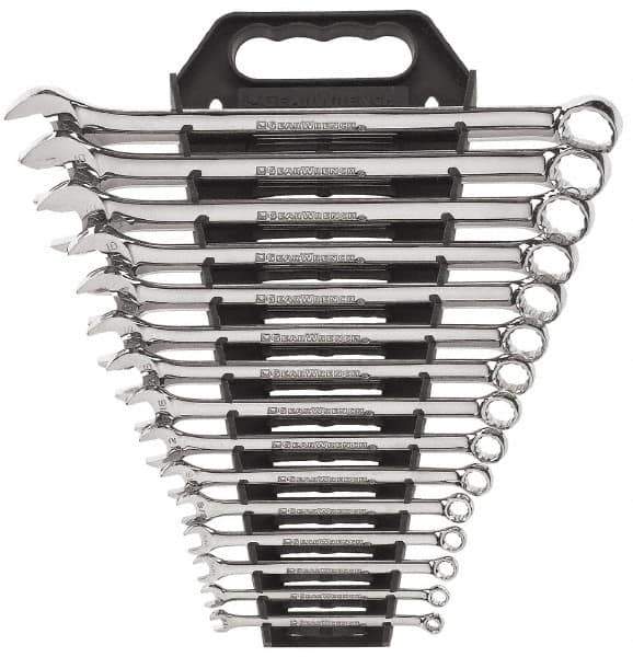 GearWrench - 15 Piece, 1/4" to 1", 12 Point Combination Wrench Set - Inch Measurement Standard, Full Polish Finish, Comes in Plastic Rack - All Tool & Supply