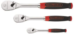 GearWrench - 1/4", 3/8" & 1/2" Drive Pear Head Ratchet Set - Chrome Finish, 17-1/8" OAL, 60 Gear Teeth, Cushion Grip Handle, Flat Sealed Head - All Tool & Supply