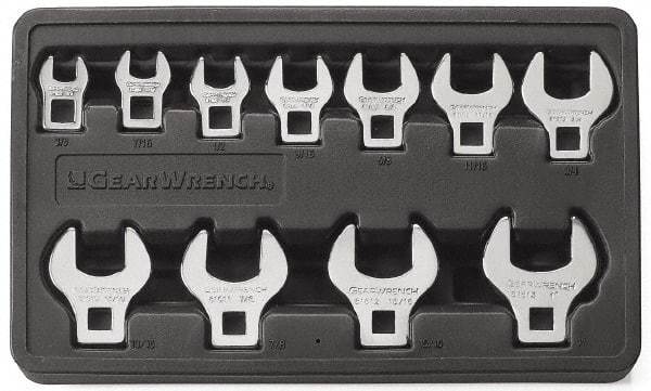 GearWrench - 11 Piece Open End Crowfoot Wrench Set - 3/8 to 1", with Plastic Tray - All Tool & Supply