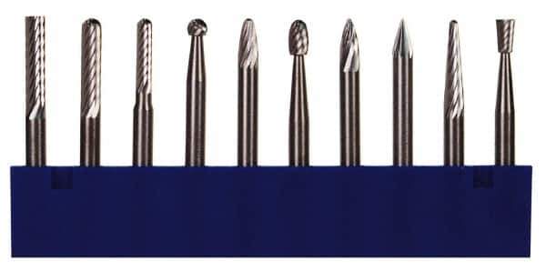 M.A. Ford - 10 Piece, 1/8" Shank Burr Set - Tungsten Carbide, Multiple Head Shape - All Tool & Supply