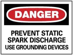 NMC - "Danger - Prevent Static Spark Discharge - Use Grounding Devices", 7" Long x 10" Wide, Pressure-Sensitive Vinyl Safety Sign - Rectangle, 0.004" Thick, Use for Accident Prevention - All Tool & Supply