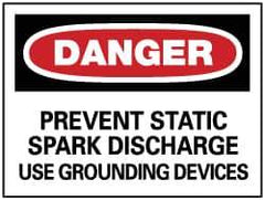 NMC - "Danger - Prevent Static Spark Discharge - Use Grounding Devices", 10" Long x 14" Wide, Pressure-Sensitive Vinyl Safety Sign - Rectangle, 0.004" Thick, Use for Accident Prevention - All Tool & Supply