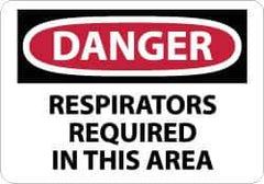 NMC - "Danger - Respirators Required in This Area", 10" Long x 14" Wide, Rigid Plastic Safety Sign - Rectangle, 0.05" Thick, Use for Accident Prevention - All Tool & Supply