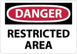 NMC - "Danger - Restricted Area", 10" Long x 14" Wide, Rigid Plastic Safety Sign - Rectangle, 0.05" Thick, Use for Security & Admittance - All Tool & Supply