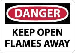 NMC - "Danger - Keep Open Flames Away", 10" Long x 14" Wide, Pressure-Sensitive Vinyl Safety Sign - Rectangle, 0.004" Thick, Use for Accident Prevention - All Tool & Supply