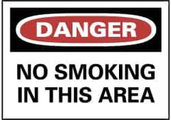 NMC - "Danger - No Smoking in This Area", 7" Long x 10" Wide, Pressure-Sensitive Vinyl Safety Sign - Rectangle, 0.004" Thick, Use for Accident Prevention - All Tool & Supply