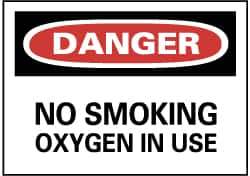 NMC - "Danger - No Smoking - Oxygen in Use", 7" Long x 10" Wide, Pressure-Sensitive Vinyl Safety Sign - Rectangle, 0.004" Thick, Use for Accident Prevention - All Tool & Supply