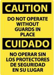 NMC - "Caution - Do Not Operate without Guards in Place", 14" Long x 10" Wide, Pressure-Sensitive Vinyl Safety Sign - Rectangle, 0.004" Thick, Use for Accident Prevention - All Tool & Supply