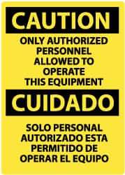 NMC - "Caution - Only Authorized Personnel Allowed to Operate This Equipment", 14" Long x 10" Wide, Rigid Plastic Safety Sign - Rectangle, 0.05" Thick, Use for Security & Admittance - All Tool & Supply