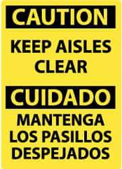 NMC - "Caution - Keep Aisles Clear", 14" Long x 10" Wide, Pressure-Sensitive Vinyl Safety Sign - Rectangle, 0.004" Thick, Use for Accident Prevention - All Tool & Supply