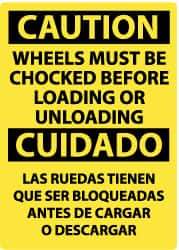 NMC - "Caution - Wheels Must Be Chocked Before Loading or Unloading", 14" Long x 10" Wide, Rigid Plastic Safety Sign - Rectangle, 0.05" Thick, Use for Accident Prevention - All Tool & Supply