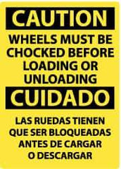 NMC - "Caution - Wheels Must Be Chocked Before Loading or Unloading", 14" Long x 10" Wide, Pressure-Sensitive Vinyl Safety Sign - Rectangle, 0.004" Thick, Use for Accident Prevention - All Tool & Supply