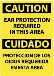 NMC - "Caution - Ear Protection Required in This Area", 14" Long x 10" Wide, Pressure-Sensitive Vinyl Safety Sign - Rectangle, 0.004" Thick, Use for Accident Prevention - All Tool & Supply