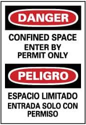 NMC - "Danger - Confined Space - Enter by Permit Only", 20" Long x 14" Wide, Pressure-Sensitive Vinyl Safety Sign - Rectangle, 0.004" Thick, Use for Accident Prevention - All Tool & Supply