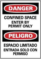 NMC - "Danger - Confined Space - Enter by Permit Only", 20" Long x 14" Wide, Pressure-Sensitive Vinyl Safety Sign - Rectangle, 0.004" Thick, Use for Accident Prevention - All Tool & Supply