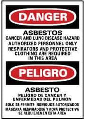 NMC - "Danger - Asbestos Cancer and Lung Disease Hazard - Authorized Personnel Only - Respirator and Protective Clothing Are...", 20" Long x 14" Wide, Pressure-Sensitive Vinyl Safety Sign - Rectangle, 0.004" Thick, Use for Accident Prevention - All Tool & Supply