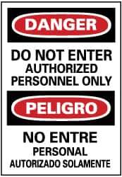 NMC - "Danger - Do Not Enter - Authorized Personnel Only", 20" Long x 14" Wide, Pressure-Sensitive Vinyl Safety Sign - Rectangle, 0.004" Thick, Use for Security & Admittance - All Tool & Supply