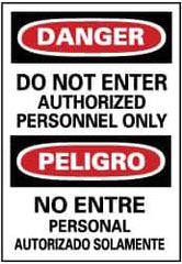 NMC - "Danger - Do Not Enter - Authorized Personnel Only", 20" Long x 14" Wide, Pressure-Sensitive Vinyl Safety Sign - Rectangle, 0.004" Thick, Use for Security & Admittance - All Tool & Supply