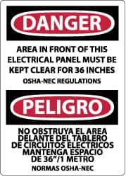 NMC - "Danger - Area in Front of This Electrical Panel Must Be Kept Clear for 36 Inches OSHA-NEC Regulations", 14" Long x 10" Wide, Rigid Plastic Safety Sign - Rectangle, 0.05" Thick, Use for Accident Prevention - All Tool & Supply