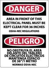 NMC - "Danger - Area in Front of This Electrical Panel Must Be Kept Clear for 36 Inches OSHA-NEC Regulations", 20" Long x 14" Wide, Rigid Plastic Safety Sign - Rectangle, 0.05" Thick, Use for Accident Prevention - All Tool & Supply