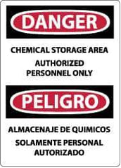 NMC - "Danger - Chemical Storage Area - Authorized Personnel Only", 14" Long x 10" Wide, Pressure-Sensitive Vinyl Safety Sign - Rectangle, 0.004" Thick, Use for Security & Admittance - All Tool & Supply