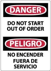 NMC - "Danger - Do Not Start - Out of Order", 14" Long x 10" Wide, Rigid Plastic Safety Sign - Rectangle, 0.05" Thick, Use for Accident Prevention - All Tool & Supply