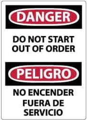 NMC - "Danger - Do Not Start - Out of Order", 14" Long x 10" Wide, Pressure-Sensitive Vinyl Safety Sign - Rectangle, 0.004" Thick, Use for Accident Prevention - All Tool & Supply