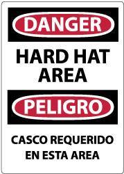 NMC - "Danger - Hard Hat Area", 14" Long x 10" Wide, Rigid Plastic Safety Sign - Rectangle, 0.05" Thick, Use for Accident Prevention - All Tool & Supply