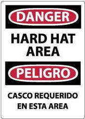 NMC - "Danger - Hard Hat Area", 14" Long x 10" Wide, Rigid Plastic Safety Sign - Rectangle, 0.05" Thick, Use for Accident Prevention - All Tool & Supply