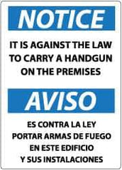 NMC - "Notice - It Is Against the Law to Carry a Handgun on the Premises", 20" Long x 14" Wide, Rigid Plastic Safety Sign - Rectangle, 0.05" Thick, Use for Security & Admittance - All Tool & Supply