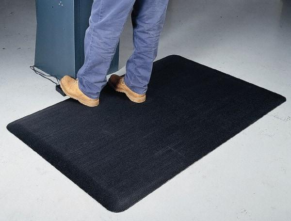 Wearwell - 3' Long x 2' Wide, Dry Environment, Anti-Fatigue Matting - Black with Yellow Borders, Vinyl with Vinyl Sponge Base, Beveled on 4 Sides - All Tool & Supply