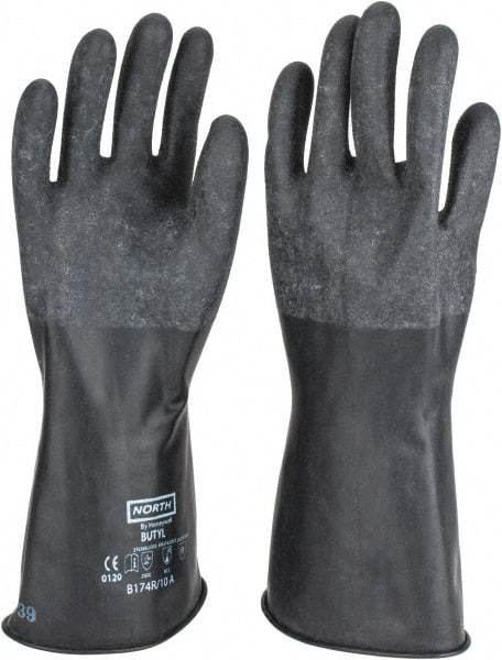 North - Size XL (10), 14" Long, 17 mil Thick, Butyl Chemical Resistant Gloves - Textured Finish, Rolled Cuff, Black - All Tool & Supply